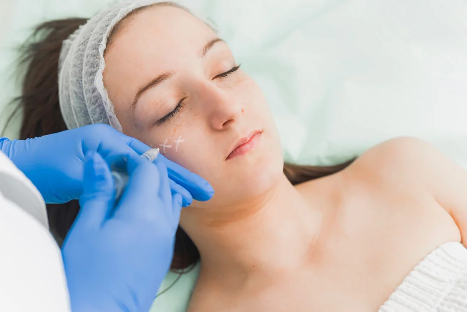 A woman getting cheek filler