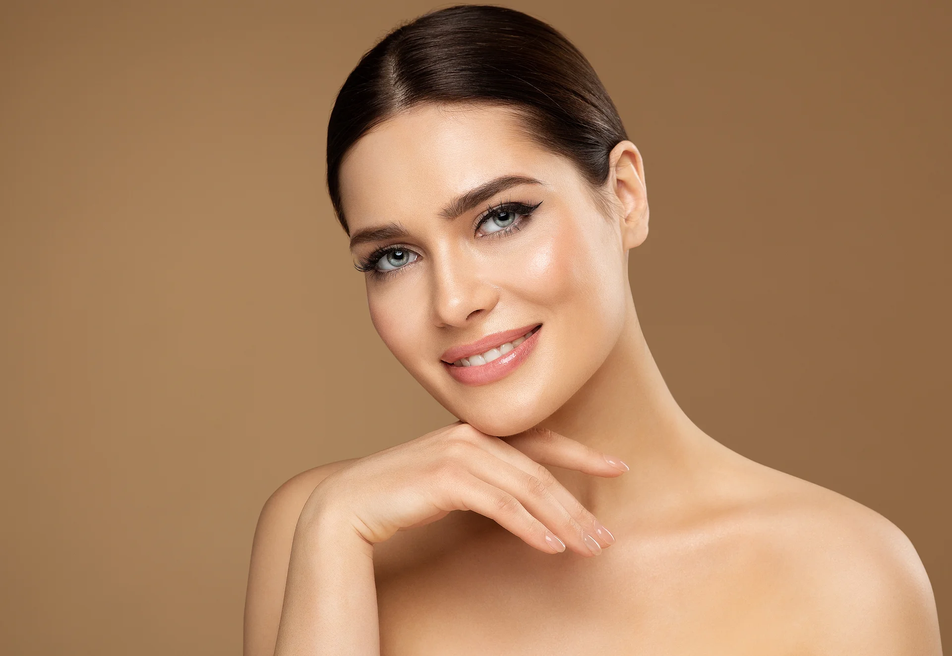 complete guide about chin fillers|middle aged woman after getting chin filler treatment