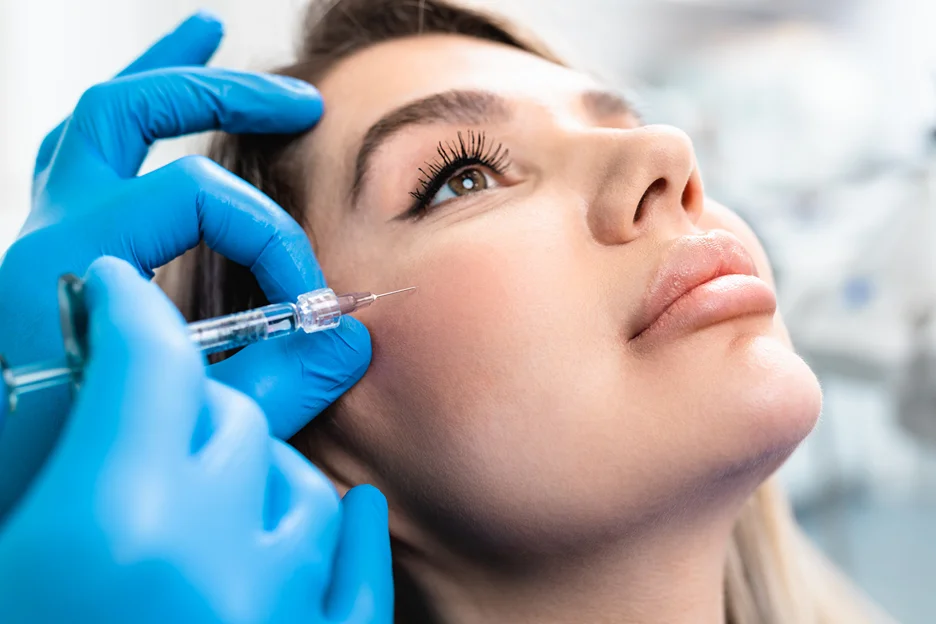 Bearded male client receiving a cheek filler injection at Dr. Lanna Aesthetics, NYC