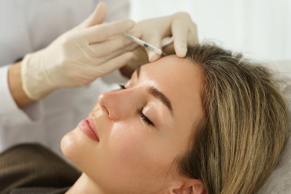 a portrait of a woman undergone dermal filler procedure in a beauty clinic