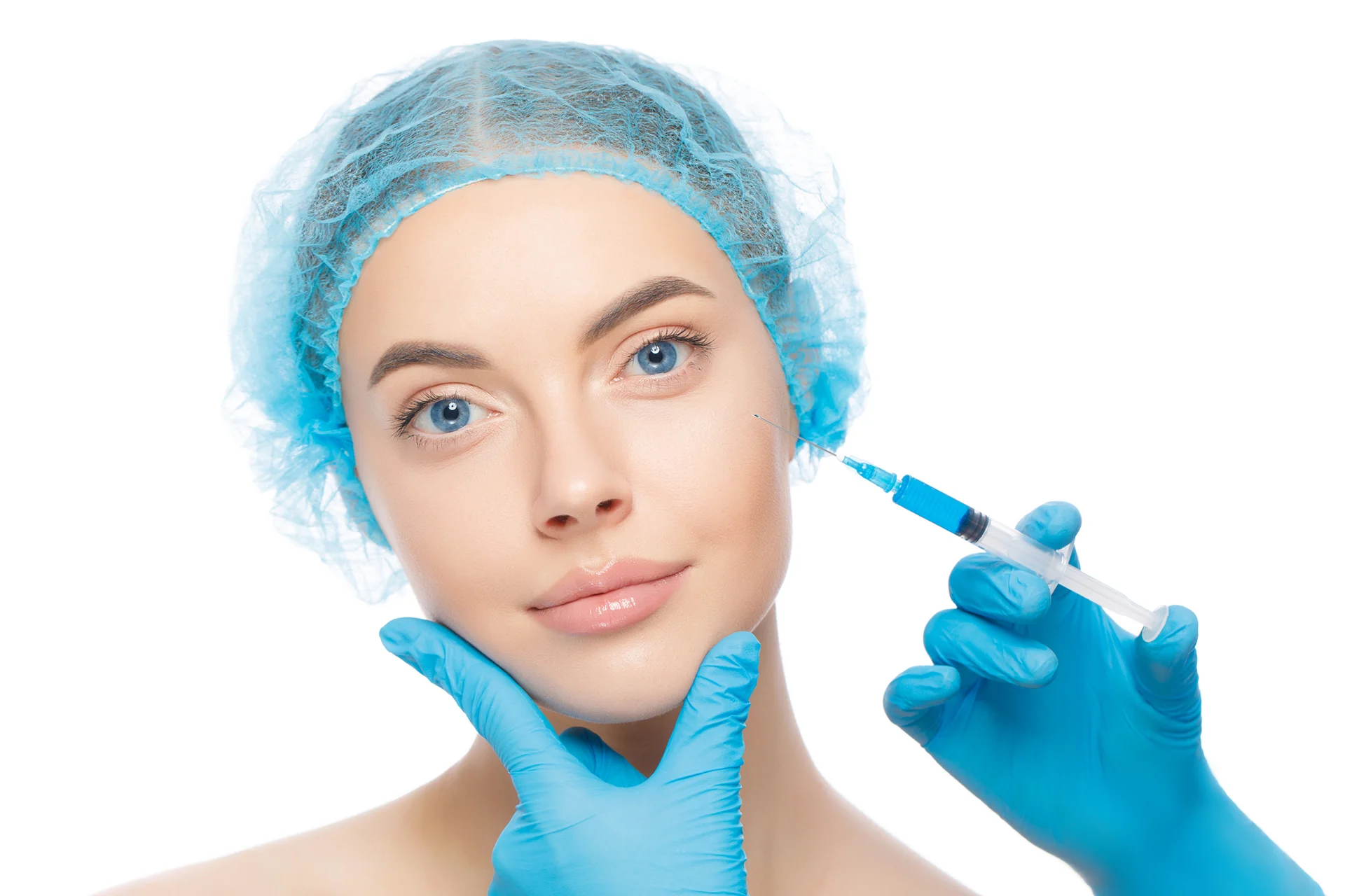 a woman getting cheek filler treatment|||