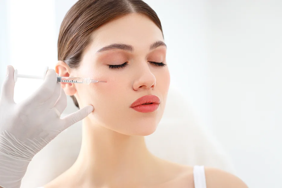 a woman received dermal filler injections in a beauty clinic