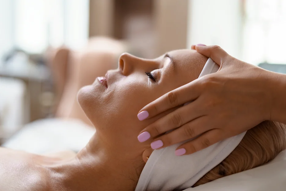 a woman had facial massage