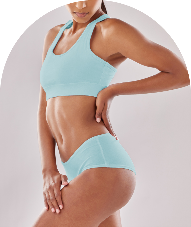 Toned female torso illustrating surgical and body-contouring services